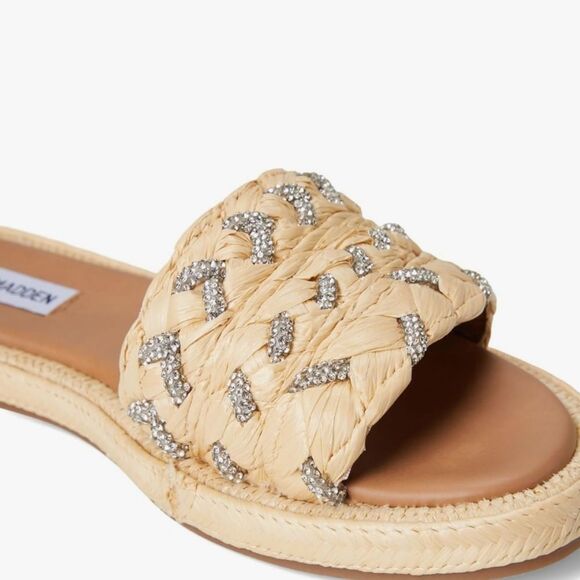 Steve Madden Alibi Rhinestone Slide Sandal- Natural Raffia - Picture 8 of 14